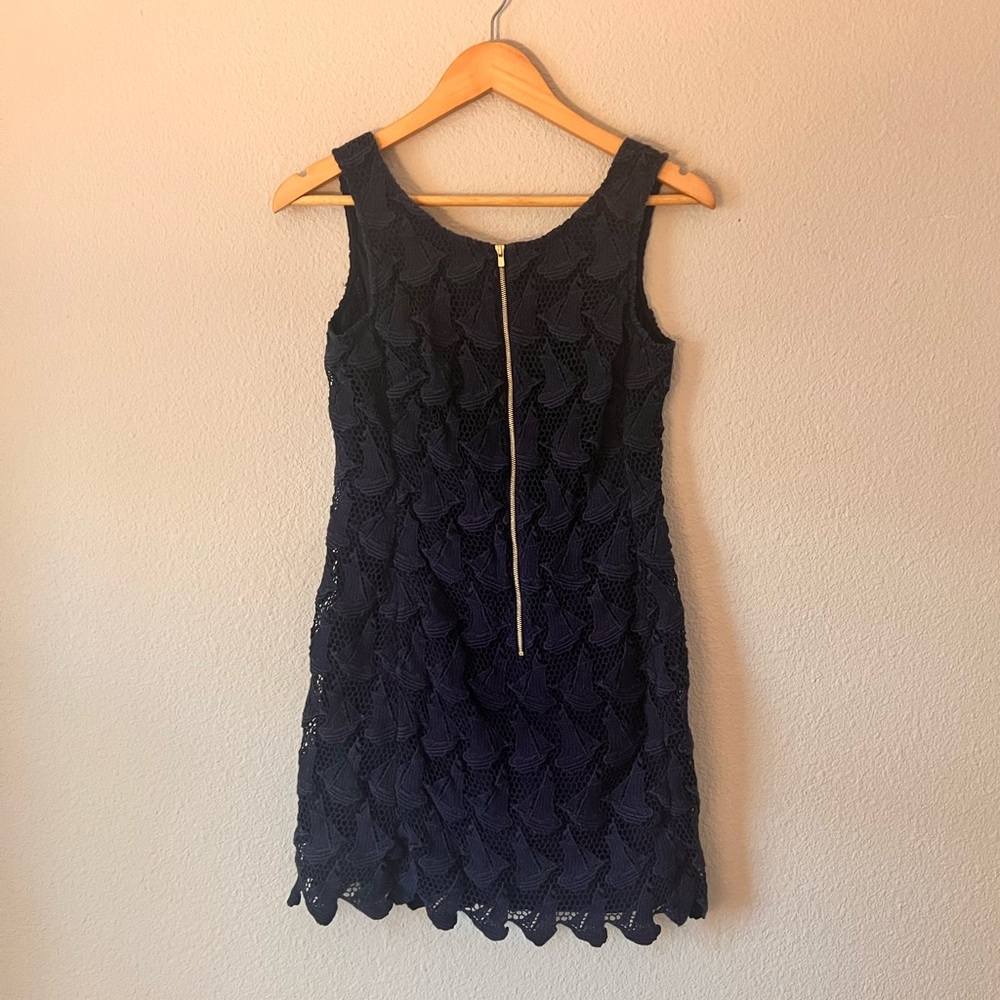 Lily Pulitzer Zip Front Gold Navy Sailboat Dress 0
